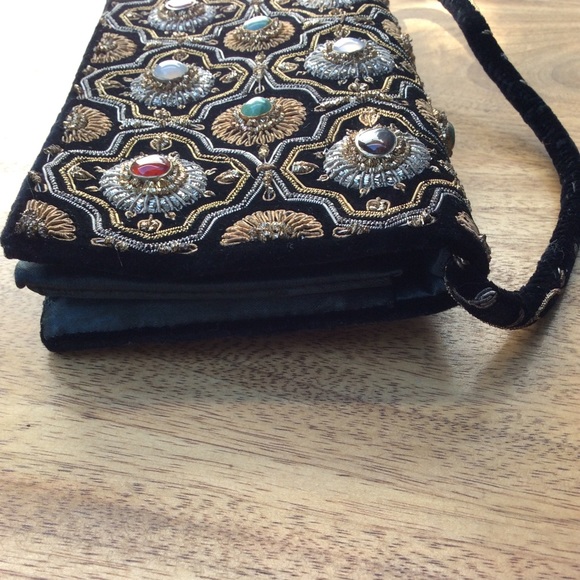 Vintage Kane M Authentic Stones Embroidered Clutch Wristlet Bag Luxury Purse - Picture 4 of 8